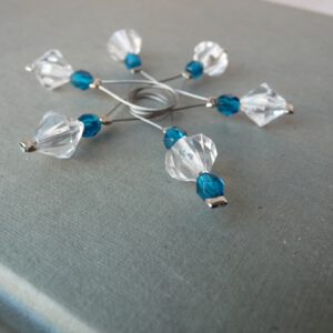 crystal and teal stitch markers for knitting, set of 6