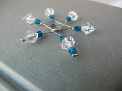 crystal and teal stitch markers for knitting, set of 6