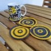 yellow and grey circle coasters - set of 4
