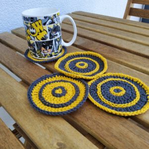 yellow and grey circle coasters - set of 4