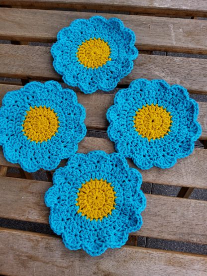 Flower coasters teal - set of 4 - Image 3
