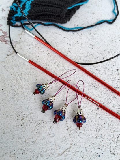 dark flowers stitch markers for knitting, set of 4 - Image 2