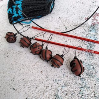 brown spheres stitch markers for knitting, set of 6