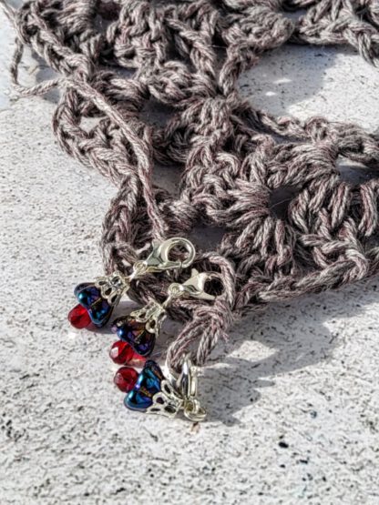 dark flower stitch markers for crochet, set of 3