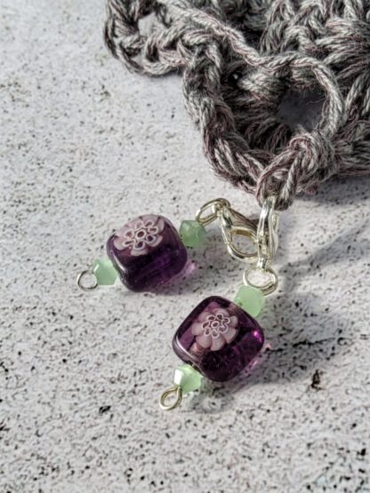 purple flower stitch markers for crochet, set of 2