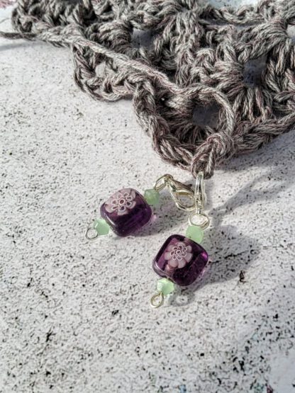 purple flower stitch markers for crochet, set of 2 - Image 2