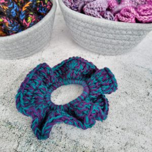 green and purple scrunchie