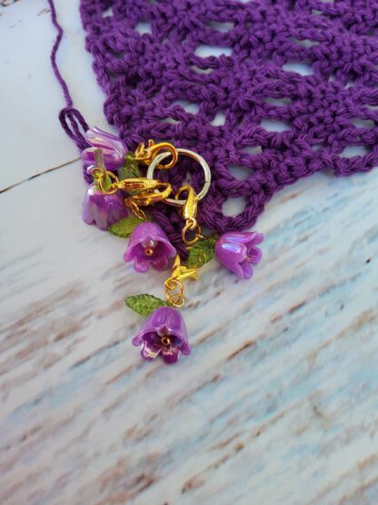Bellflower stitch markers for crochet, set of 5