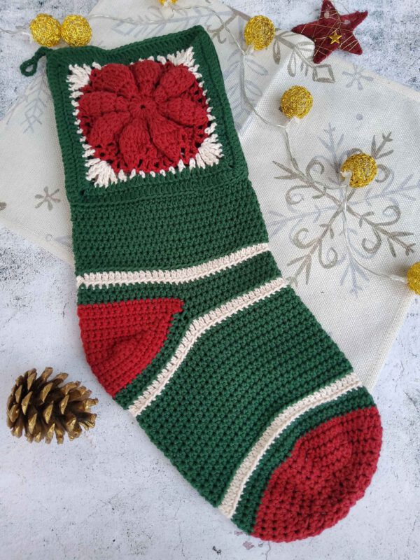 PDF crochet pattern - Poinsettia stocking