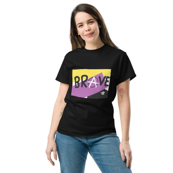 Brave classic tee - deconstructed nonbinary flag, enby pride - Image 3