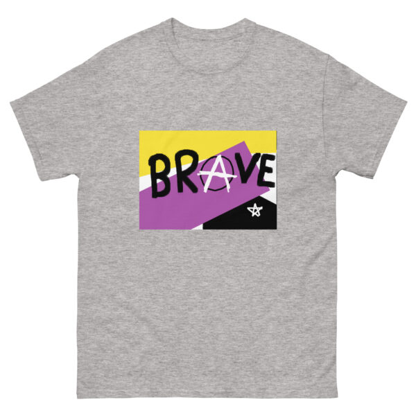 Brave classic tee - deconstructed nonbinary flag, enby pride - Image 5