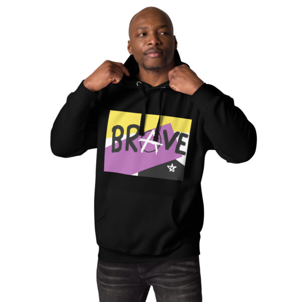 Brave Unisex Hoodie - deconstructed non-binary flag, enby pride - Image 3