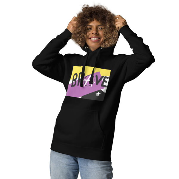 Brave Unisex Hoodie - deconstructed non-binary flag, enby pride - Image 4