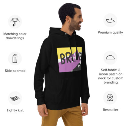 Brave Unisex Hoodie - deconstructed non-binary flag, enby pride - Image 2