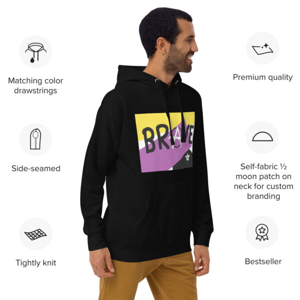 Brave Unisex Hoodie - deconstructed non-binary flag, enby pride - Image 2