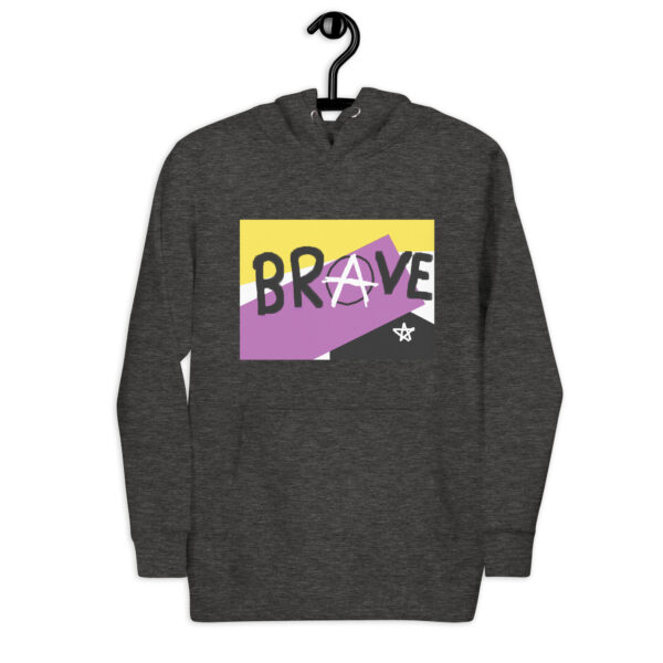 Brave Unisex Hoodie - deconstructed non-binary flag, enby pride - Image 6