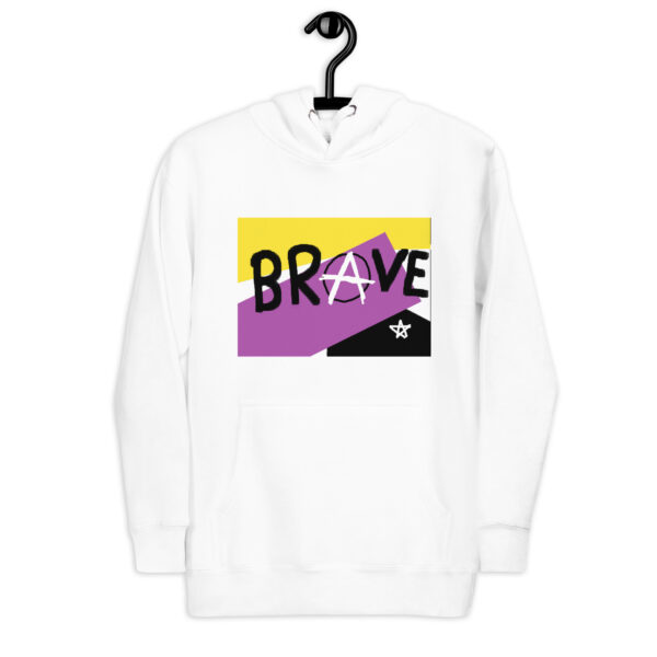 Brave Unisex Hoodie - deconstructed non-binary flag, enby pride - Image 12