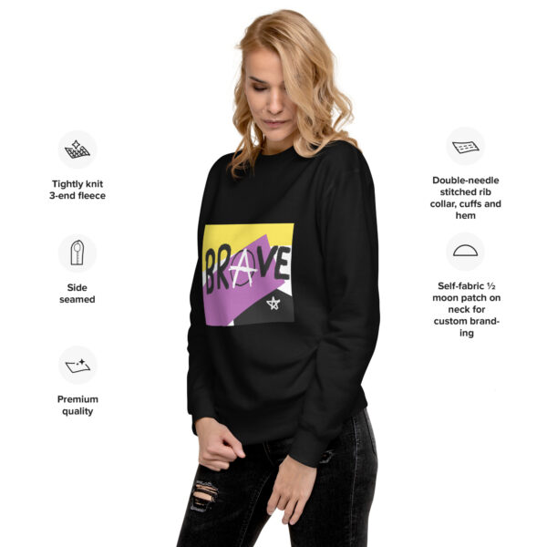 Brave Unisex Sweatshirt - deconstructed non-binary flag, enby pride - Image 2