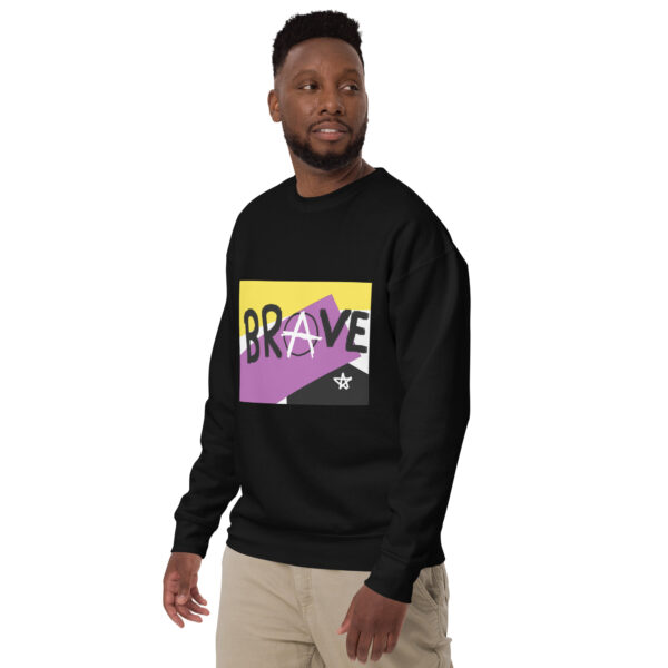 Brave Unisex Sweatshirt - deconstructed non-binary flag, enby pride - Image 3