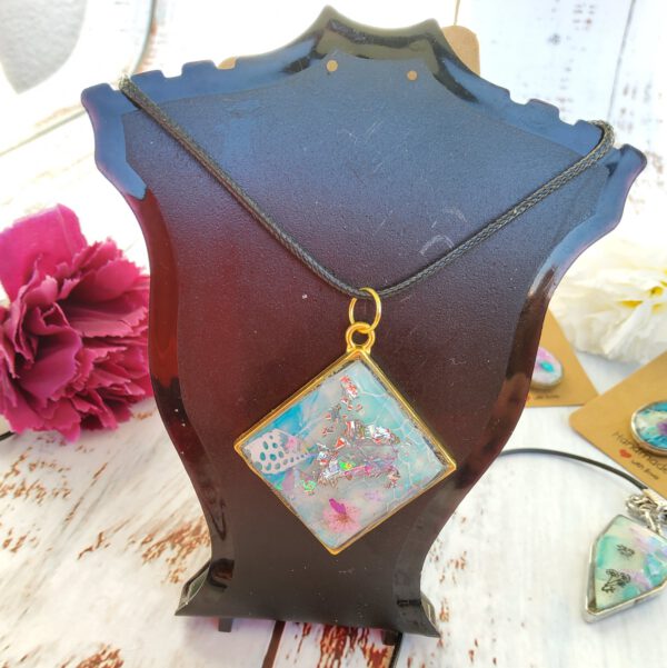 Fluid blue resin pendant necklace - slight flaws