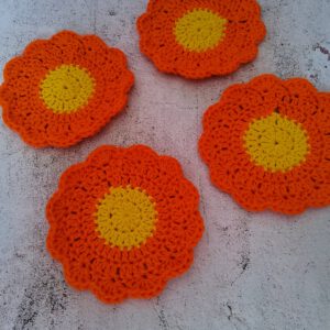 Flower coasters orange, Set of 4