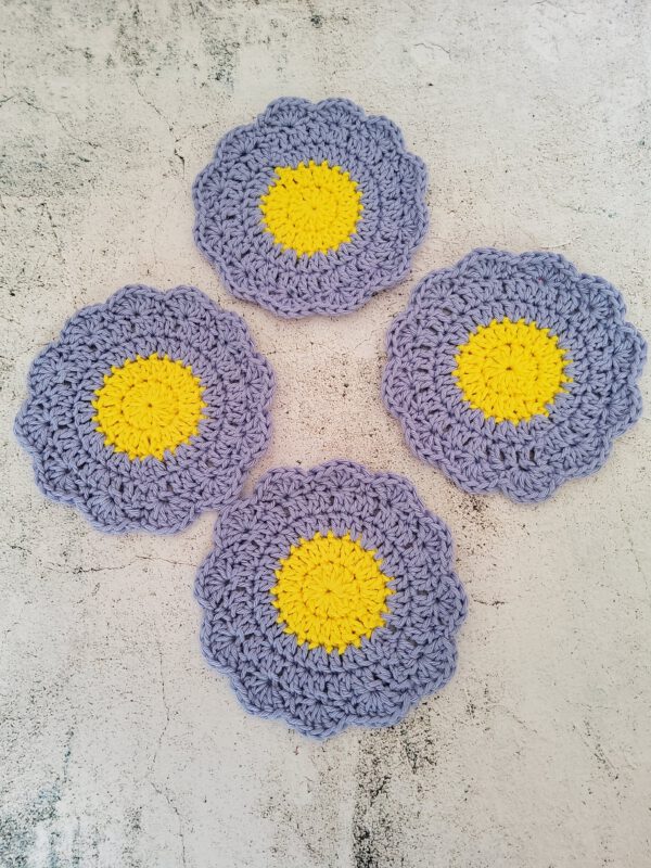 Flower coasters periwinkle, Set of 4