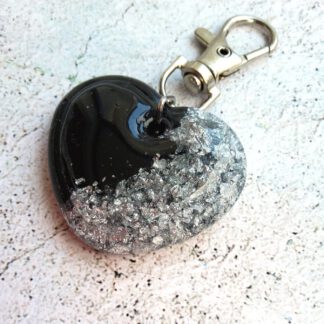 Black and silver heart resin keychain