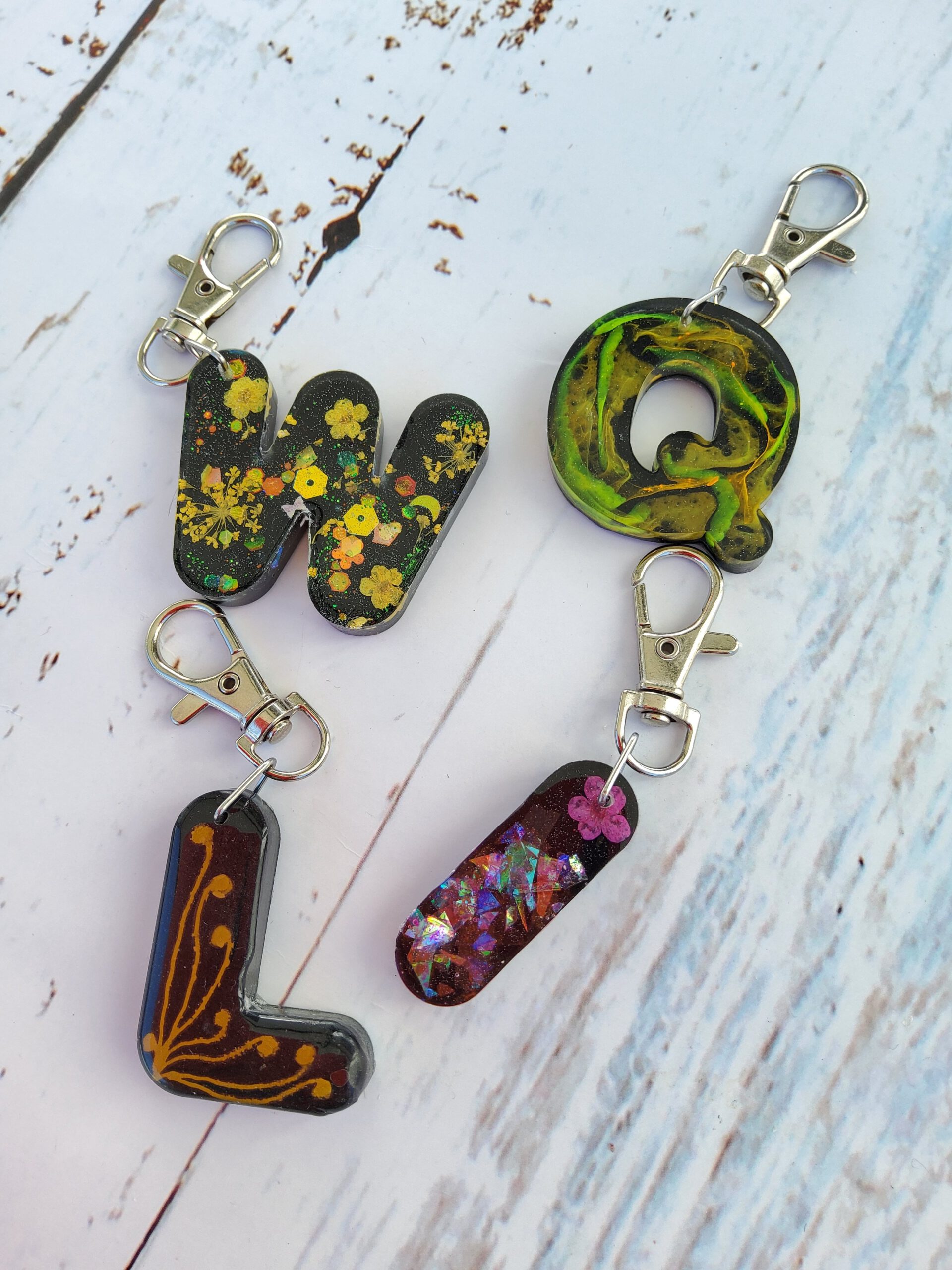 Colourful personalised letter keychains – custom options available