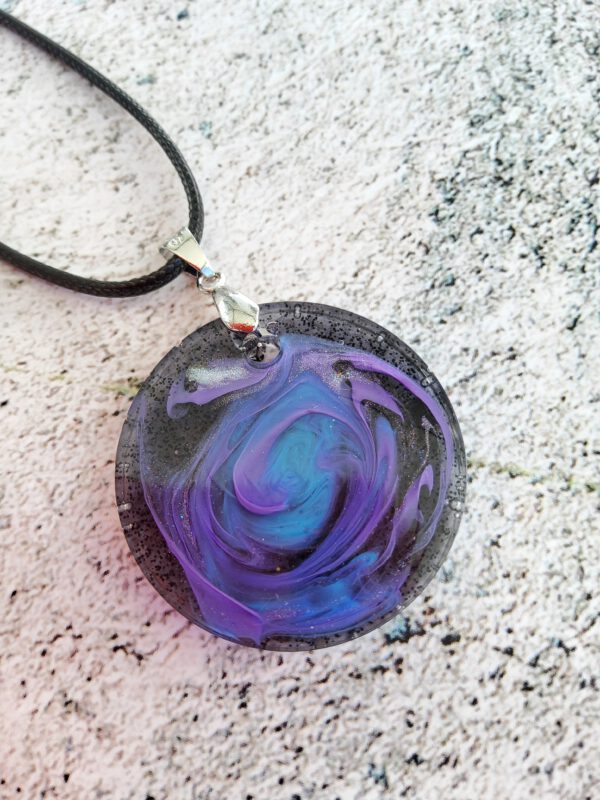 Galaxies in blue and purple resin pendant necklace - Image 6