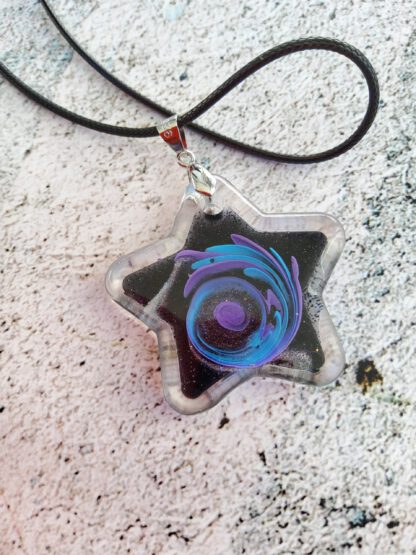 Galaxies in blue and purple resin pendant necklace - Image 5