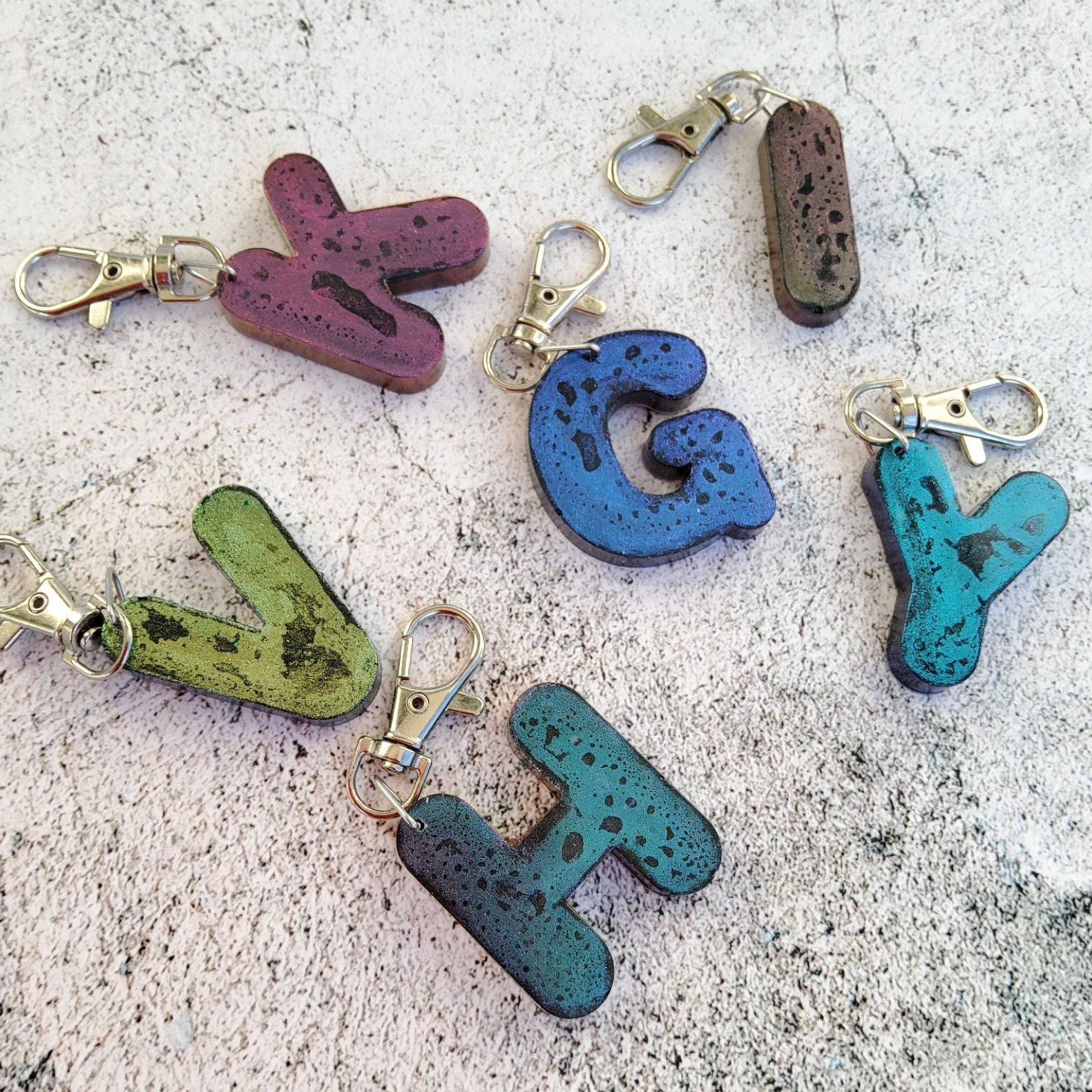 Personalised speckled alphabet key chain – made to order