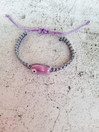Purple and grey macrame bracelet with ceramic fish bead - Image 3